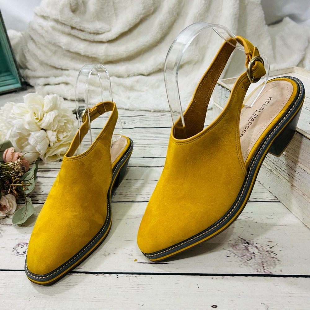 Kelsi Dagger Brooklyn Castle Mustard Suede Slingback Sandals